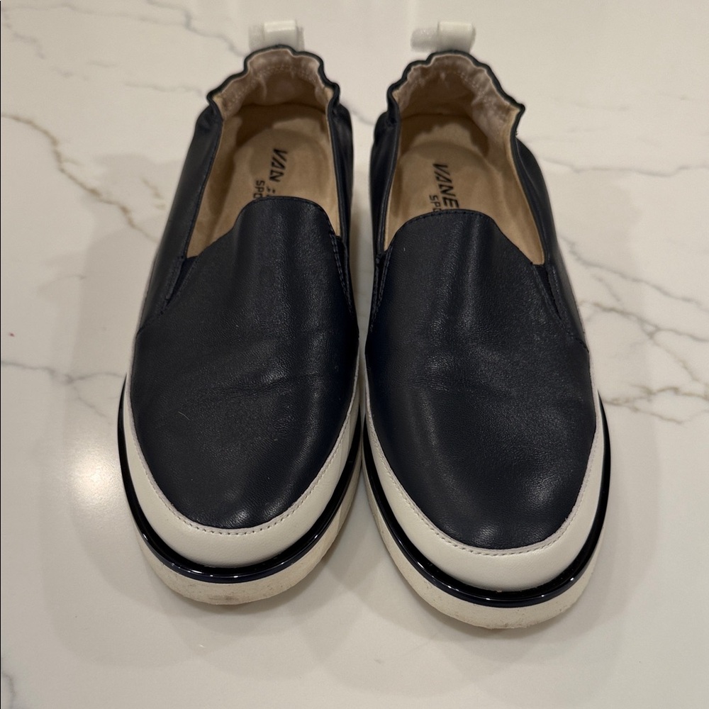 Vaneli Navy White Slip-On Loafers, Size 7.5
